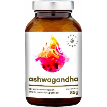 Aura Herbals Ashwagandha (korzeń) w proszku 85g vege - suplement diety WYPRZEDAŻ !