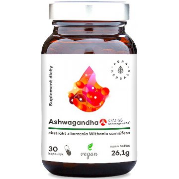 Aura Herbals Ashwagandha KSM-66 Korzeń 500mg 30kaps vege (Żeń-Szeń Indyjski) - suplement diety WYPRZEDAŻ