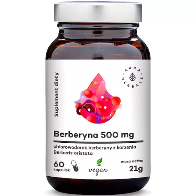 Aura Herbals Berberyna HCL 490mg 60kaps vege - suplement diety Berberys Ekstrakt Wątroba Układ Trawienny Cukrzyca