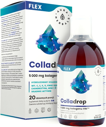Aura Herbals Colladrop Flex kolagen morski typ I, III 5000mg 500ml - suplement diety Stawy, Mięśnie, Kości