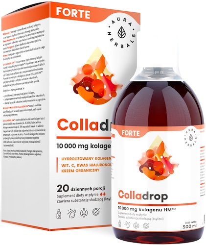 Aura Herbals Colladrop Forte kolagen morski typ I, III 10000mg 500ml - suplement diety Skóra, Włosy, Beauty