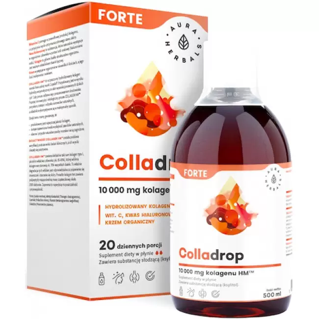 Aura Herbals Colladrop Forte kolagen Rybi morski typ I, III 10000mg 500ml płyn - suplement diety Skóra Włosy Beauty