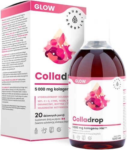 Aura Herbals Colladrop Glow kolagen morski typ I, III 5000mg 500ml - suplement diety Włosy, Skóra, Beauty
