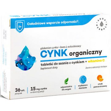Aura Herbals Cynk glukonian organiczny 36tab do ssania + witamina C - suplement diety WYPRZEDAŻ ! 04/23