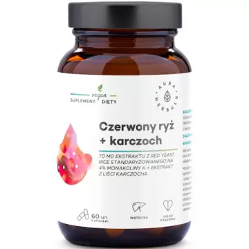 Aura Herbals Czerwony ryż + Karczoch ekstrakt 60kaps vege - suplement diety Monakolina 4% Cholesterol Wątroba