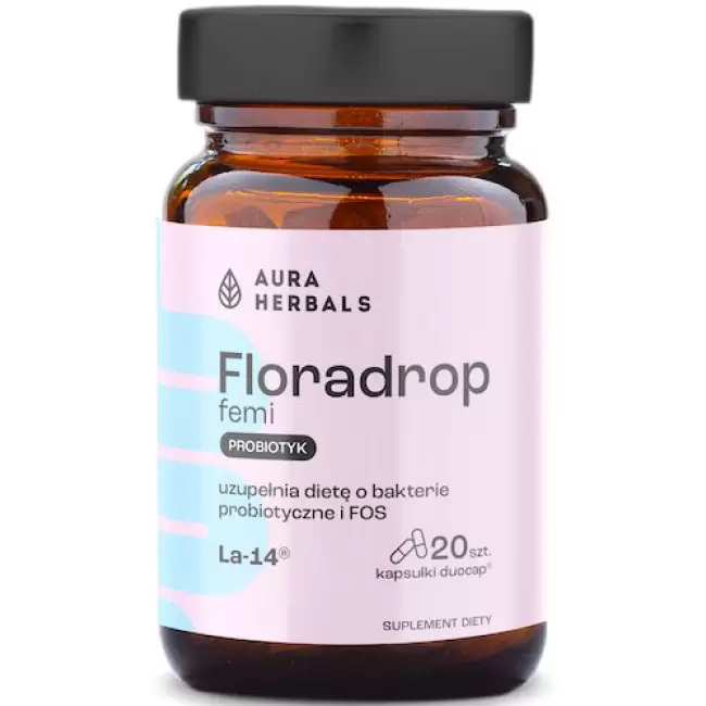 Aura Herbals Floradrop femi Lactobacillus Acidophilus 20kaps - suplement diety Probiotyk dla kobiet Jelita Mikroflora