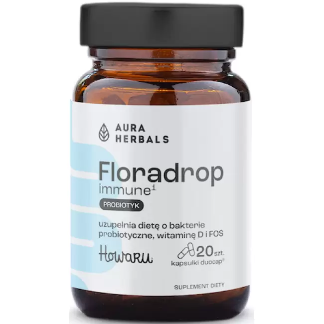 Aura Herbals Floradrop immune 20kaps Lactobacillus+Bifidobacterium+D3 - suplement diety Probiotyk Prebiotyk Jelita Odporność