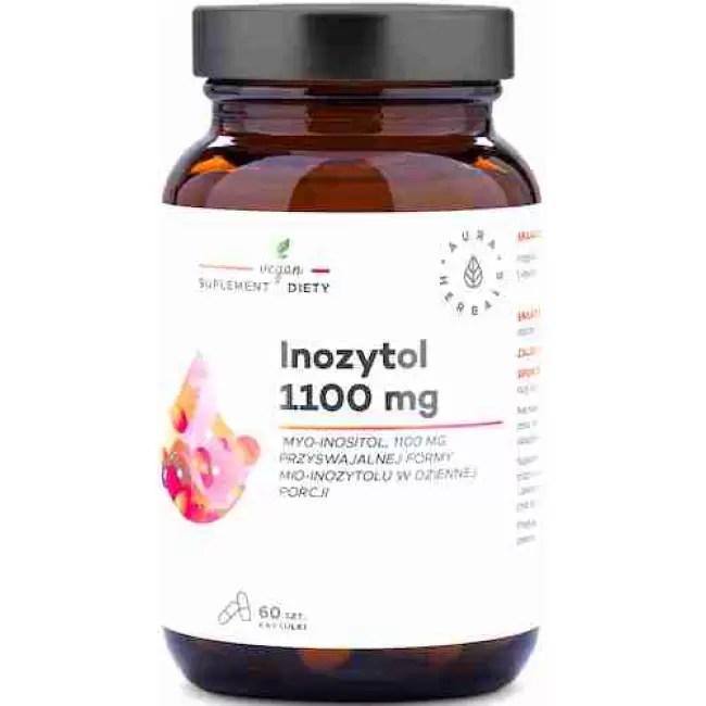 Aura Herbals Inozytol 1100mg Myo-Inositol 60kaps vege - suplement diety B8 Stres Pamięć Płodność PCOS