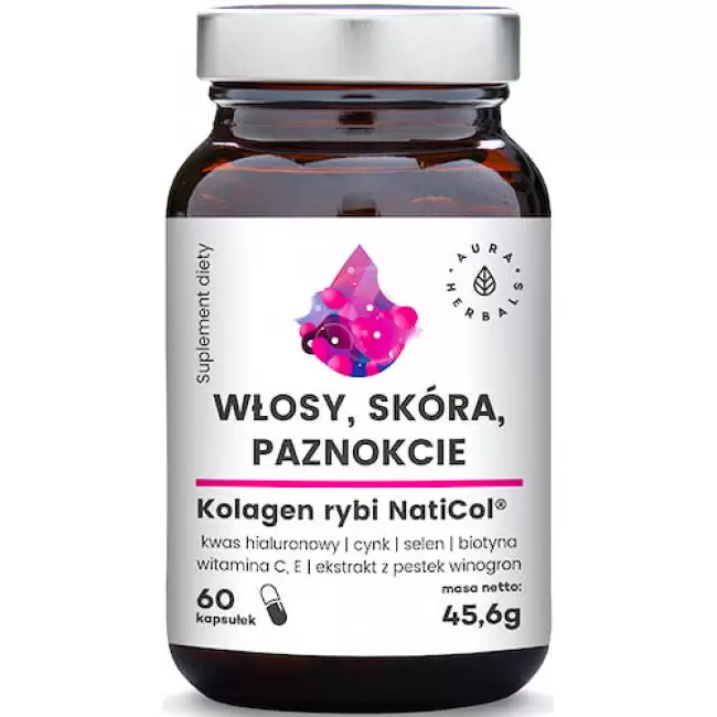 Aura Herbals Kolagen Rybi NatiCol 60kaps Włosy Skóra Paznokcie - suplement diety