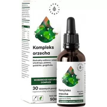 Aura Herbals Kompleks orzecha z piołunem 50ml krople - suplement diety Trawienie Pasożyty Candida Robaki