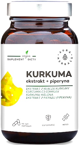 Aura Herbals Kurkuma C3 ekstrakt + Piperyna 60kaps vege Odporność Trawienie - suplement diety