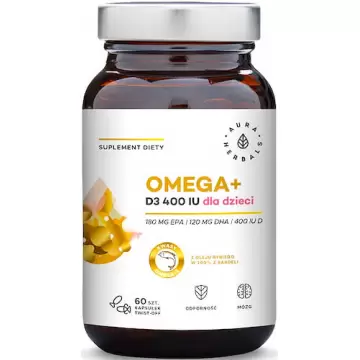 Aura Herbals Omega+ Witamina D3 400IU dla dzieci 60kaps twist-off - suplement diety EPA, DHA, ALA