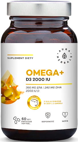 Aura Herbals Omega+ Witamina D3 2000IU 60kaps - suplement diety EPA, DHA, ALA