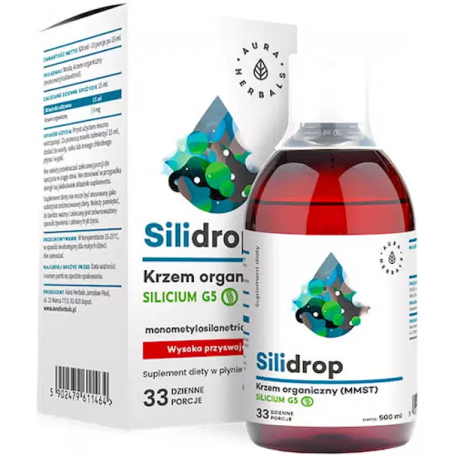 Aura Herbals Silidrop Krzem organiczny MMST Silicum G5 w płynie 500ml - suplement diety
