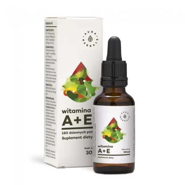 Aura Herbals Witamina A   E 30ml krople vege - suplement diety Włosy Skóra Wzrok