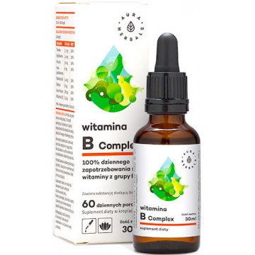 Aura Herbals Witamina B Complex 30ml krople - suplement diety B1 B2 B3 B6 B12 BIOTYNA