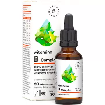 Aura Herbals Witamina B Complex 30ml vege krople - suplement diety Kompleks wit.B Newry Zmęczenie Serce Energia