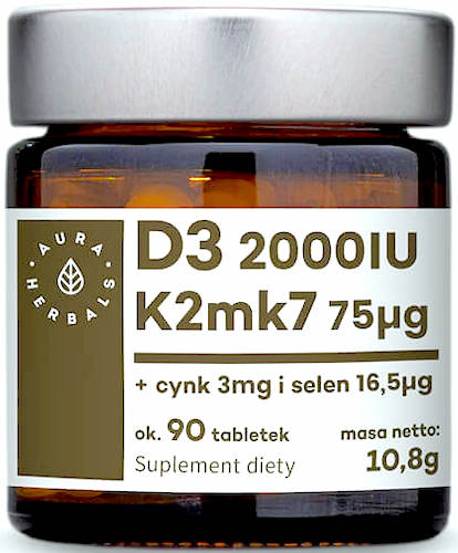 Aura Herbals Witamina D3 2000IU + K2 mk7 75mcg + Cynk + Selen 90tab - suplement diety