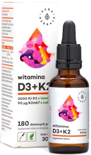 Aura Herbals Witamina D3 2000IU + K2 MK7 krople 30ml - suplement diety