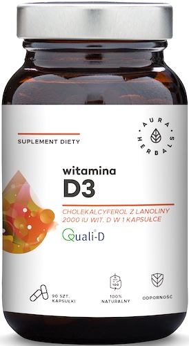 Aura Herbals Witamina D3 z Lanoliny 2000IU 90kaps - suplement diety