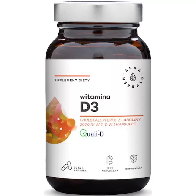Aura Herbals Witamina D3 z Lanoliny 2000IU 90kaps - suplement diety