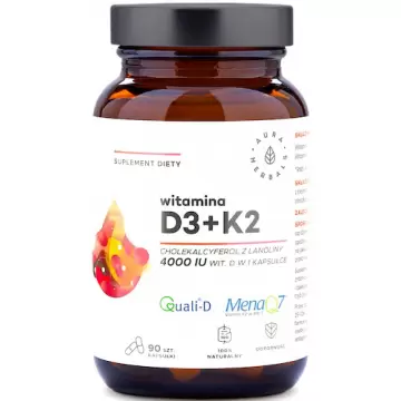 Aura Herbals Witamina D3 4000IU K2 100mcg Mk-7 90kaps - suplement diety Odporność, Stawy, Kości