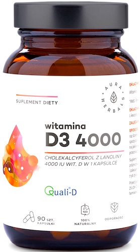 Aura Herbals Witamina D3 4000IU 90kaps - suplement diety Odporność, Stawy
