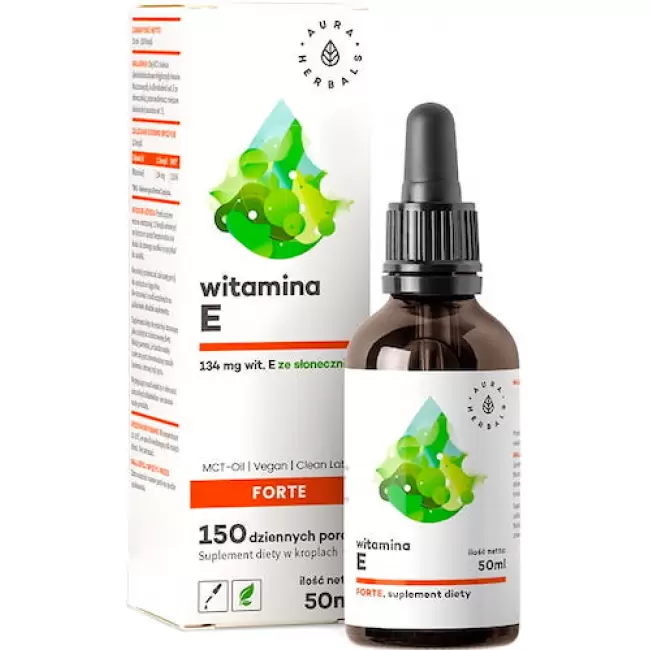 Aura Herbals Witamina E Forte 200IU MCT-Oil krople 50ml vege - suplement diety