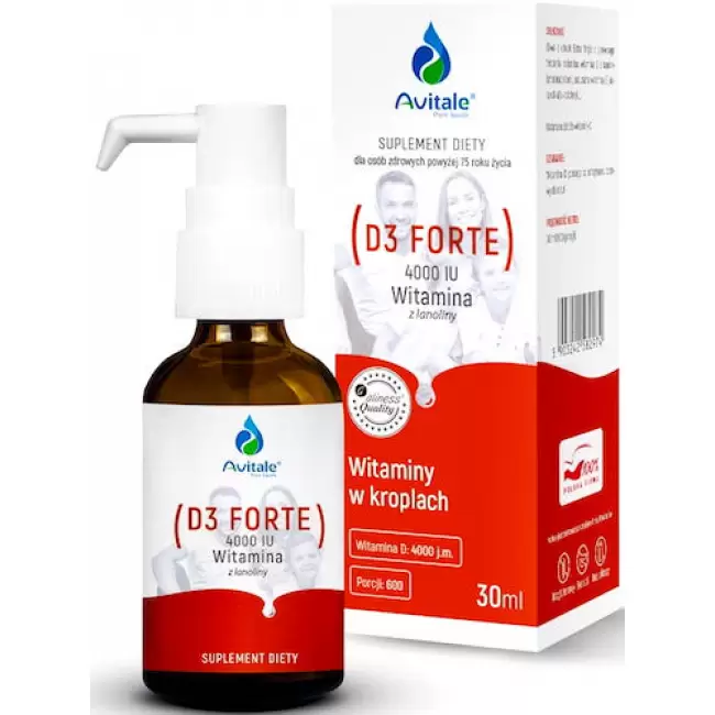 Aliness Avitale Witamina D3 FORTE 4000IU krople 30ml - suplement diety Cholekalcyferol na oliwie z oliwek