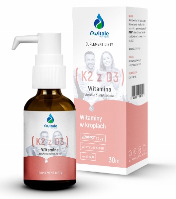 AVITALE Witamina K2 mk-7 Natto 20mcg + D3 500IU 30ml - suplement diety