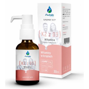 AVITALE Witamina K2 mk-7 Natto 20mcg + D3 500IU 30ml - suplement diety