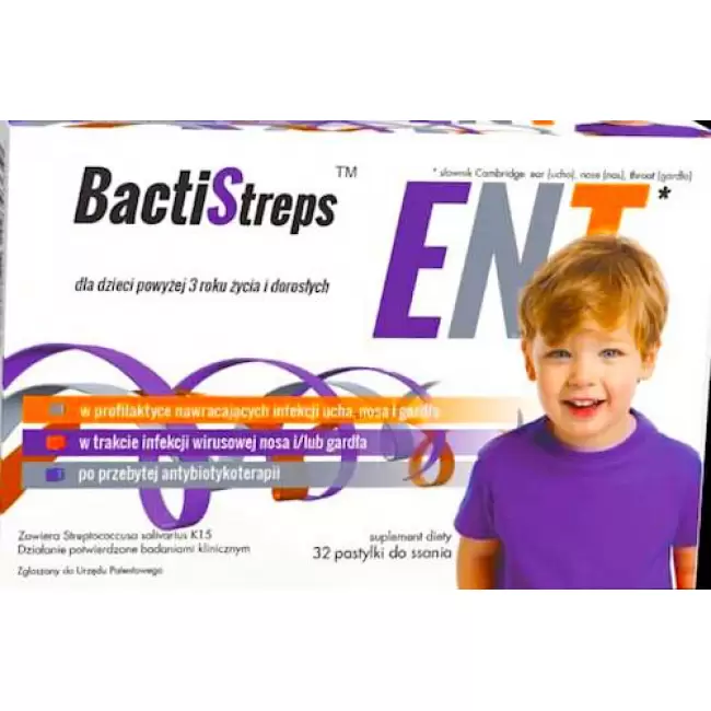 BactiStreps ENT 32 pastylki do ssania Probiotyk streptococcus salivarius K15 - suplement diety