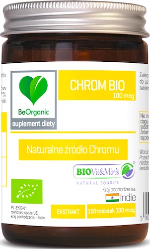 BeOrganic BIO Chrom 100mcg 100tab vege Eko - suplement diety Ekologiczny Ekstrakt, Cukrzyca