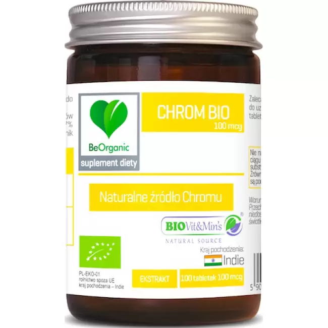 BeOrganic BIO Chrom 100mcg 100tab vege Eko - suplement diety Ekologiczny Ekstrakt, Cukrzyca