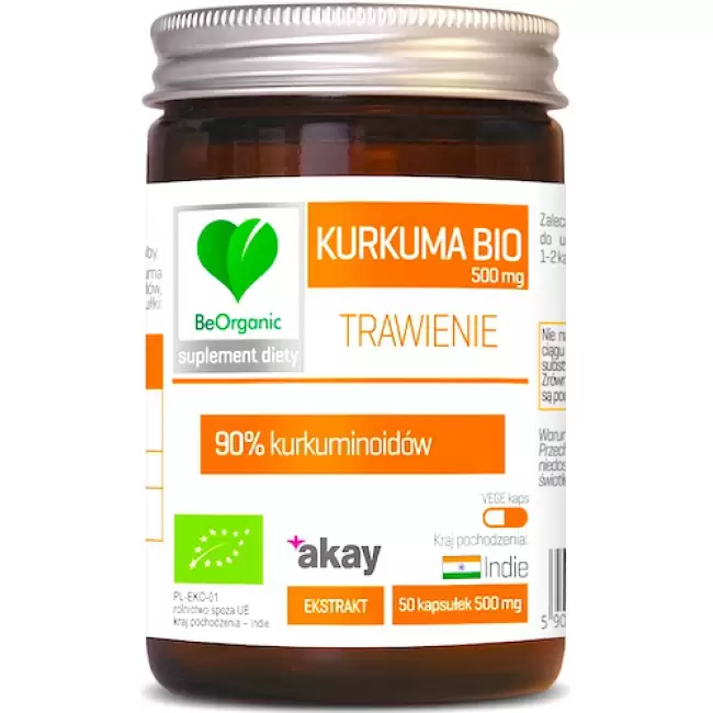 BeOrganic BIO Kurkuma Ekstrakt 90% 500mg 50kaps vege - suplement diety Ekologiczne Kurkuminoidy 90%