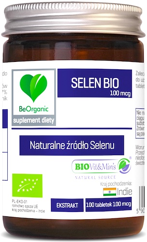 BeOrganic BIO Selen 100mcg 100tab vege Eko - suplement diety Ekologiczny Ekstrakt, Tarczyca