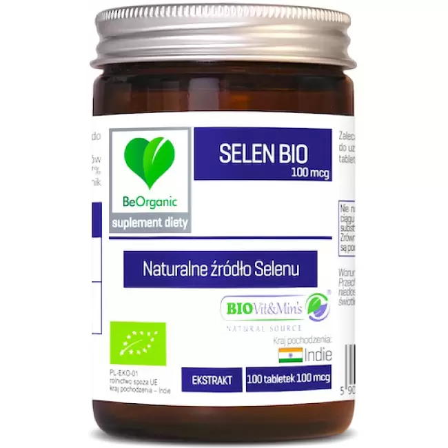 BeOrganic BIO Selen 100mcg 100tab vege Eko - suplement diety Ekologiczny Ekstrakt, Tarczyca WYPRZEDAŻ KRÓTKA DATA