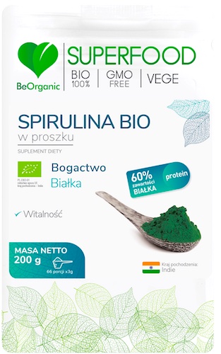BeOrganic BIO Spirulina Eko proszek 200g vege - suplement diety Witalność