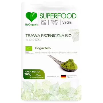 BeOrganic BIO Trawa pszeniczna Eko proszek 200g vege Witaminy, minerały, enzymy