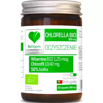 BeOrganic Chlorella Bio 500mg GMOfree 50kaps vege ekologiczna