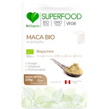 BeOrganic MACA Bio w proszku GMOfree 200g vege ekologiczna