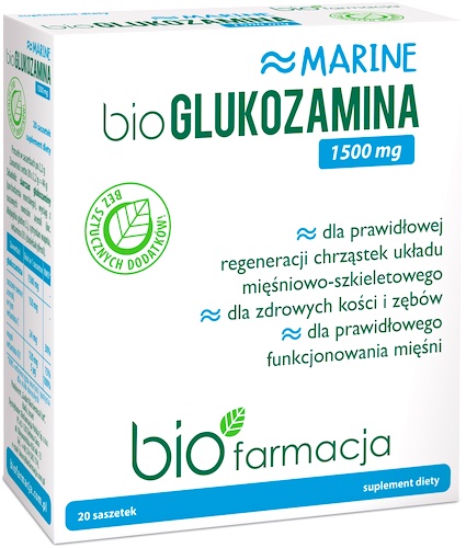 BioFarmacja bioGlukozamina 1500mg 20saszetek vege Glukozamina+Wapń+D3 - suplement diety