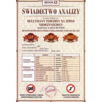 BIOOIL Olej lniany tłoczony na zimno extra virgin budwigowy 1000ml