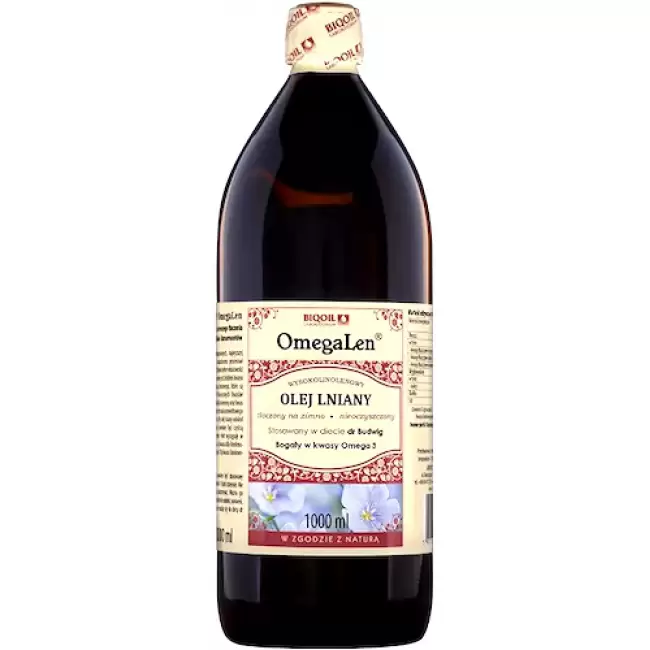 BIOOIL Olej lniany tłoczony na zimno extra virgin budwigowy 1000ml OmegaLen nieoczyszczony