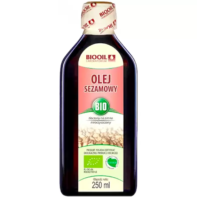 BIOOIL Olej sezamowy BIO tłoczony na zimno nieoczyszczony 250ml