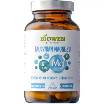 Biowen Taurynian Magnezu + B6 P-5-P 910mg 100kaps vege - suplement diety Układ nerwowy Zdrowe Serce Skurcze
