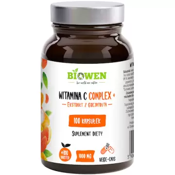 Biowen Witamina C Complex+ 1000mg 100kaps vege buforowana - suplement diety Ekstrakt z grejpfruta Dzika róża