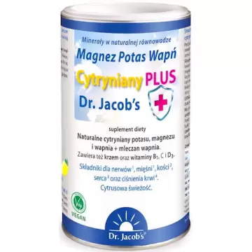 Dr. Jacobs Magnez Potas Wapń Cytryniany Plus 300g vege suplement diety Proszek zasadowy Ph Balans Plus