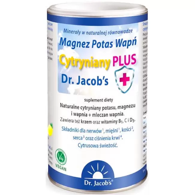 Dr. Jacobs Magnez Potas Wapń Cytryniany Plus 300g vege suplement diety Proszek zasadowy Ph Balans Plus