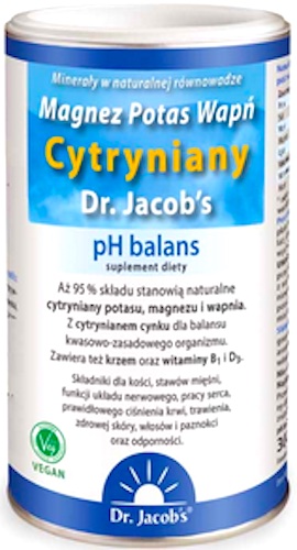 Dr. Jacobs pH Balans Proszek zasadowy 300g - suplement diety Magnez Potas Wapń Cytryniany